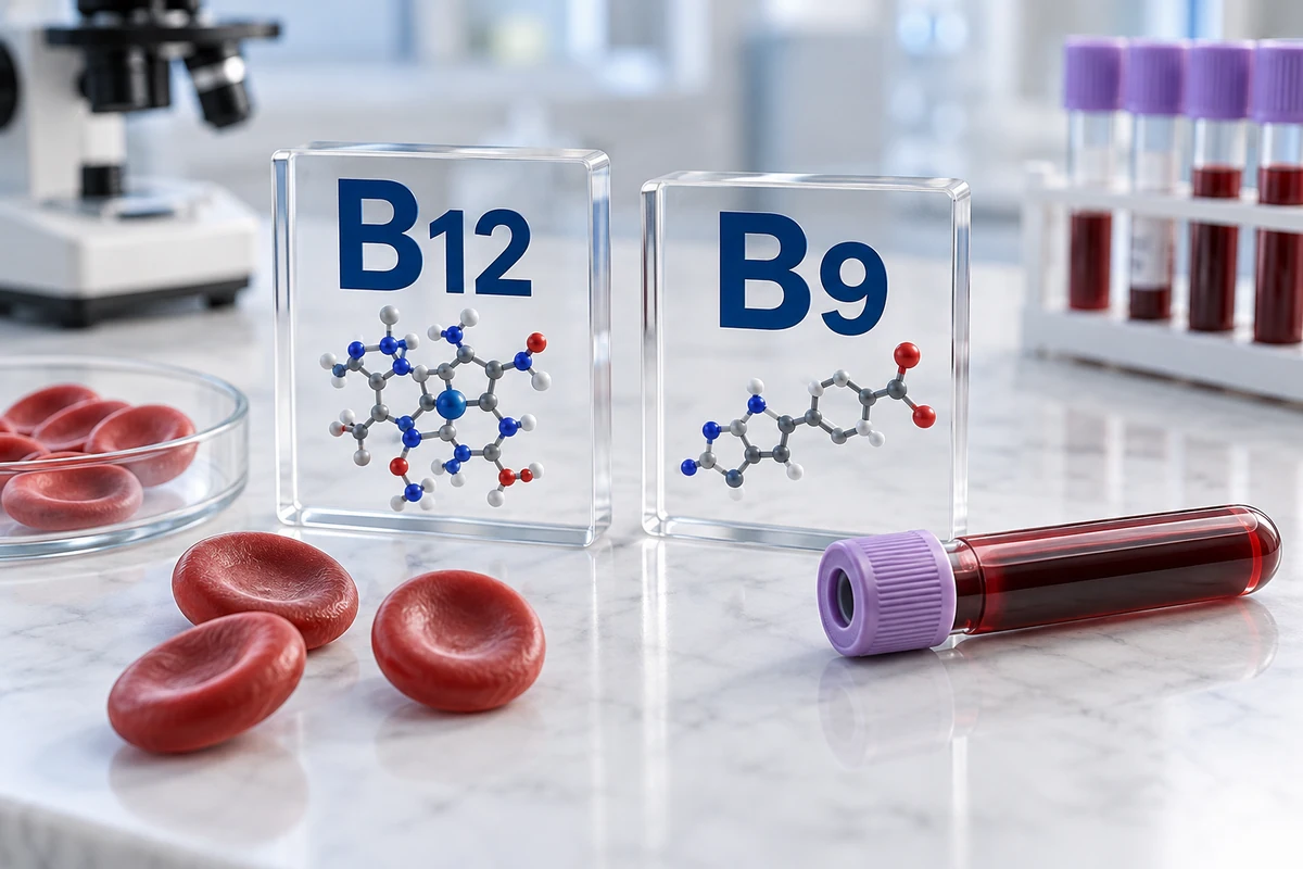 B12 и фолат: питание и самочувствие — тематическая лабораторная иллюстрация