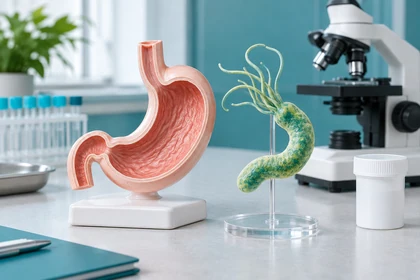 Желудок: антиген Helicobacter pylori: тематическая медицинская иллюстрация